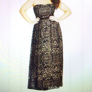 Velvet burnout with gold lining gown - full length strapless gown.